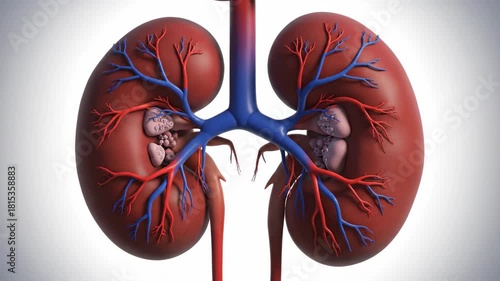 Human Kidney Anatomy Vital Biology, Health Showcase of Intricate Blood Vessels, Arteries. Medical Science Visualization