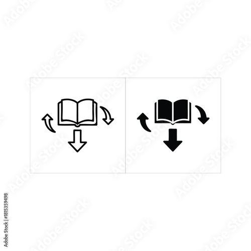 Instruction manual icon set with rotation and download arrow isolated on