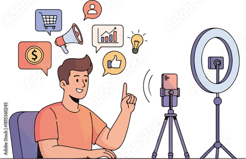 Male influencer creating engaging content for social media marketing.