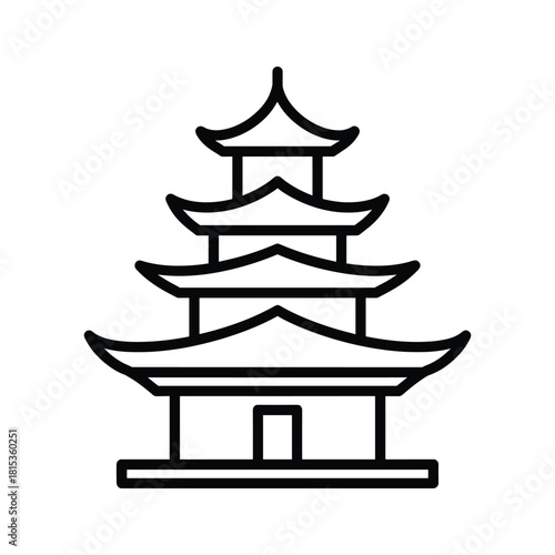 Simple black outline icon of a traditional multitiered asian pagoda