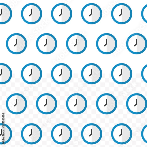 Repeating Flat Circle Clock Pattern in Blue and White Background