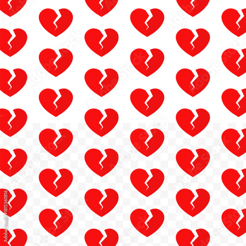 Simple Repeated Broken Heart Illustration on Transparent Background Pattern