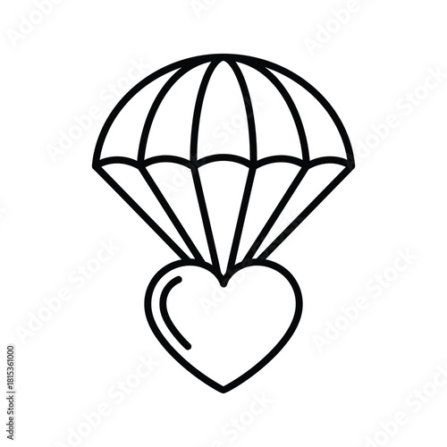 Outline icon of a heart descending with a parachute isolated on