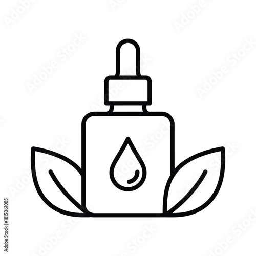 Outline icon of essential oil dropper bottle with leaf element