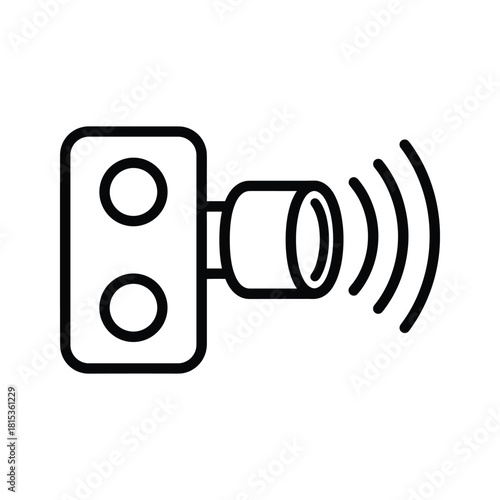 Outline icon of motion sensor with infrared beam isolated on