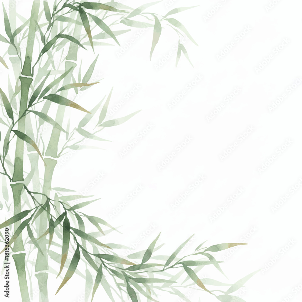 Fototapeta premium Watercolor Green Bamboo Frame on Clean White Background