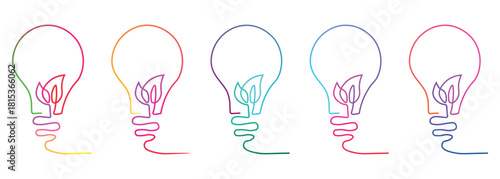 Colorful Light Bulb with Leaves Symbolizing Eco Friendly Ideas and Sustainable Innovation Concepts