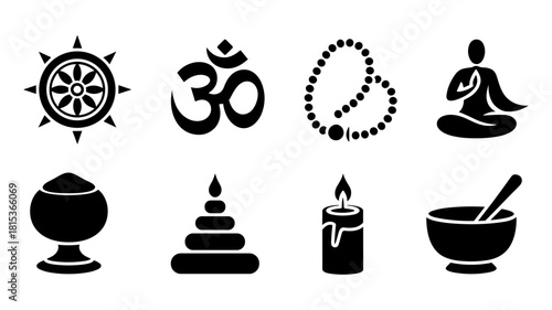 Collection of religious and spiritual symbols and objects