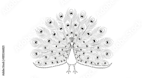 Elegant black and white peacock illustration