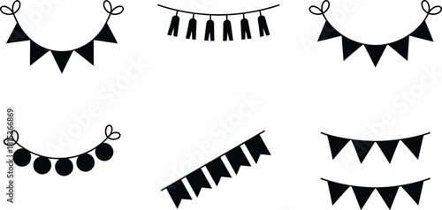 Collection of Decorative Bunting and Garland Icons for Celebrations and Parties
