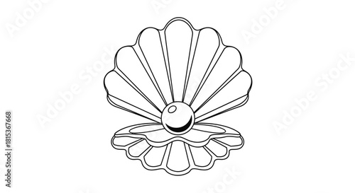 Simple Line Drawing of a Pearl Inside a Clamshell