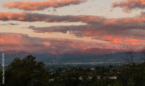 Scenic panoramic San Fernando Valley vista at sunset, Los Angeles, Southern California