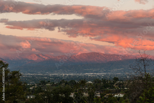 Scenic panoramic San Fernando Valley vista at sunset, Los Angeles, Southern California