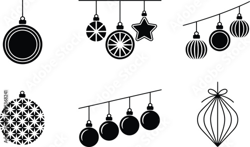 Collection of Black and White Christmas Ornaments and Decorations