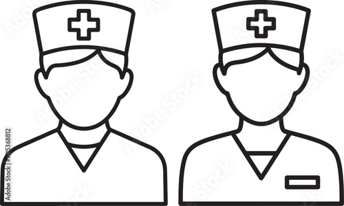 Two medical professionals in uniform silhouette