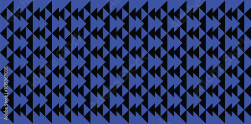 Dynamic Seamless Geometric Pattern of Interlocking Black and Blue Triangles Creating Arrow Shapes