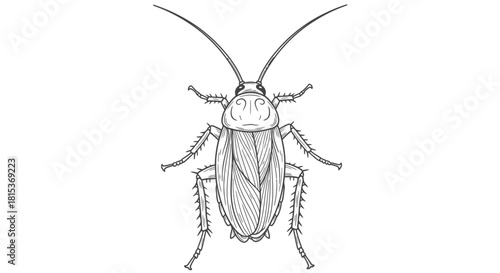 Black and White Illustration of a Cockroach Isolated on White