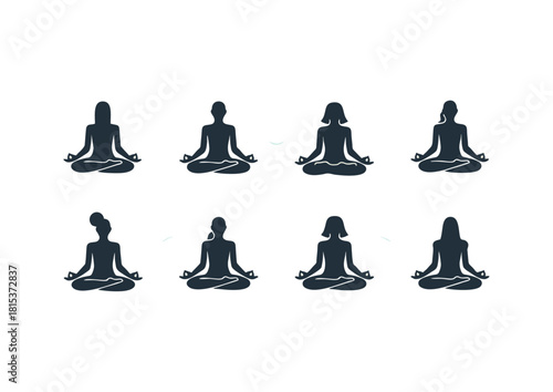 Meditating Silhouettes Diverse People in Lotus Pose for Yoga, Wellness, and Mindfulness Practices