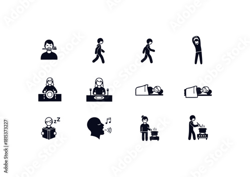 Pictogram Set Depicting Everyday Actions and Social Situations in Simple Black and White