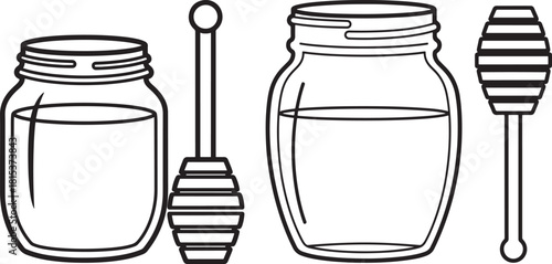 Two jars of honey with honey dippers silhouette