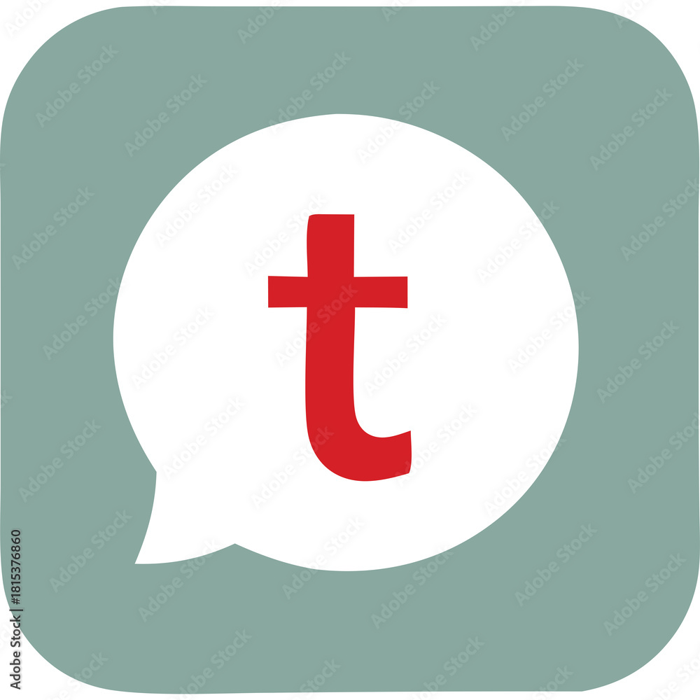 Obraz premium Red letter T inside white speech bubble over gray square background simple icon graphic design element