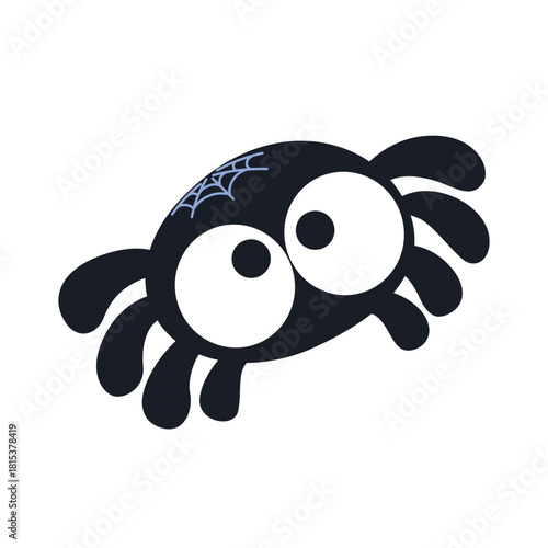 Cute cartoon spider with googly eyes and a web pattern.