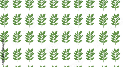 Seamless repeating pattern of simple green leafy branches on a clean white background for a fresh botanical texture.