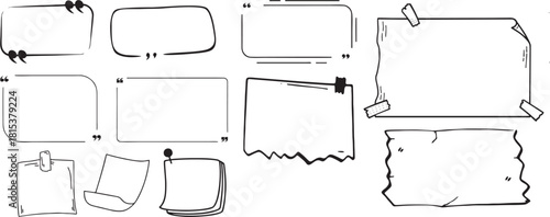 set of old paper sheets isolated