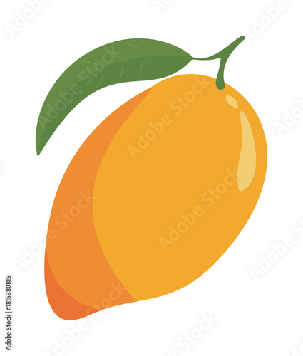 Mango vector, hand drawn ripe tropical fruit with green leaf — stock vector
