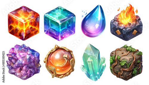 Glossy 3D Elements with Magical Cores for Fantasy Illustrations and Designs