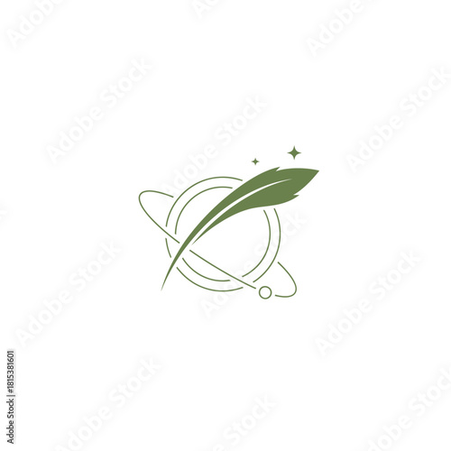 Feather Pen Orbiting Icon Creative Writing and Artistic Expression