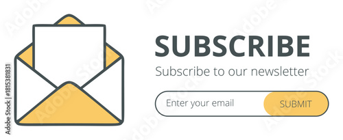 Envelope icon vector with email subscription form and subscribe button — stock vector