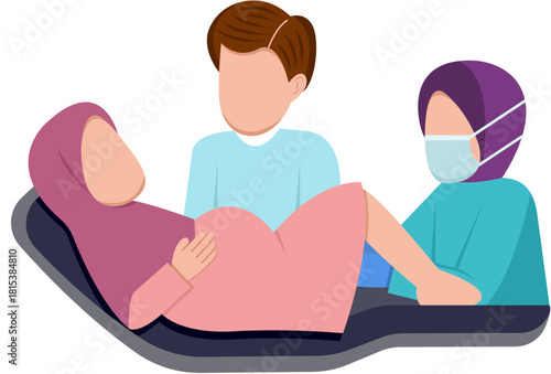 Muslim Woman Giving Birth Illustration
