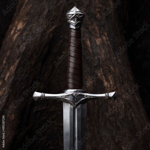 Ancient Blade's Essence: A majestic sword, meticulously crafted with intricate detailing, stands as a testament to historical artistry, evoking tales of valor.