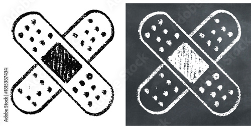 Chalk Handdrawn Cross Plaster Vector Ideal for medical, first aid, health, and educational projects requiring a hand-drawn chalkboard aesthetic for injury care.