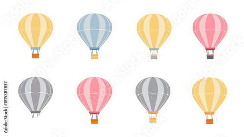 Soft pastel hot air balloon clipart set designed for digital planners journaling stickers scrapbook crafts and cute printable travel themed creative projects