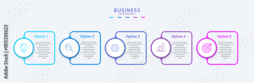 Modern Business Infographic Template with 5 Steps Process Diagram for Business Strategy, Timeline, and Corporate Presentation Design