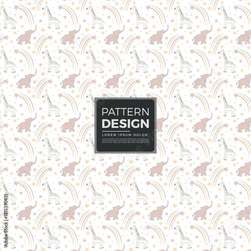 Cute pastel seamless safari pattern with baby animals.