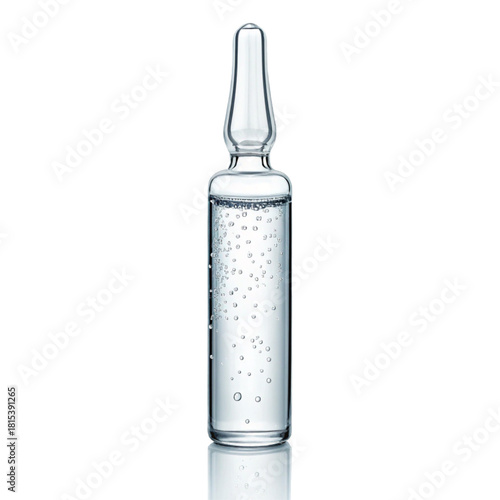 Pure liquid serum ampoule with tiny bubbles for advanced skincare and cosmetic treatments, offering hydration and rejuvenation.