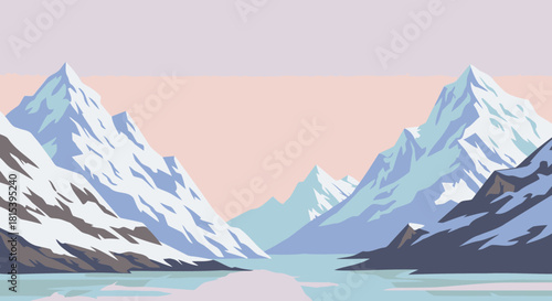 Geometric Mountain Range Landscape at Sunrise