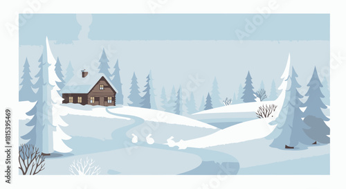 Okay, here's the stock photo descriptive information:

**Title:** Winter Cabin Retreat with Rabbits