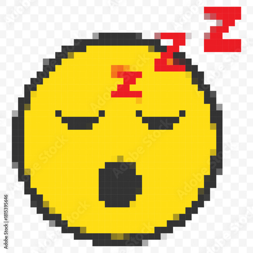 Pixelated Square Sleeping Emoji Face with Zzz and Open Mouth Illustration