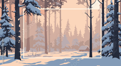 Winter Cabin Retreat Illustration with Frame