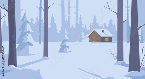 Cozy Winter Cabin Retreat in Snowy Forest