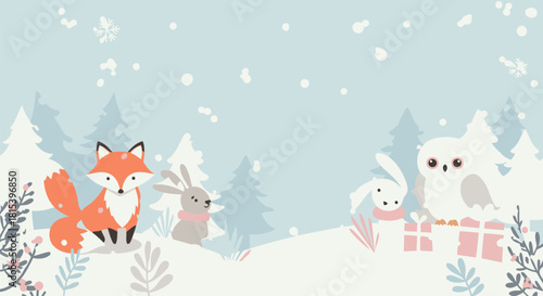 Cute Winter Woodland Animals Illustration for Children's Projects