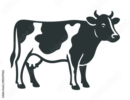 Cow silhouette vector, black and white dairy cattle side view illustration — stock vector