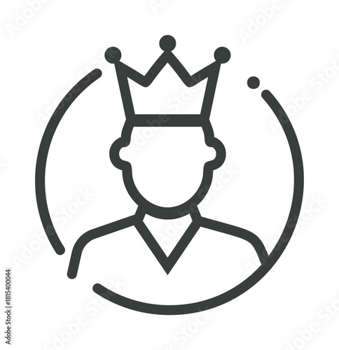 King icon vector, minimalist line art royal figure with crown in circular frame — stock vector