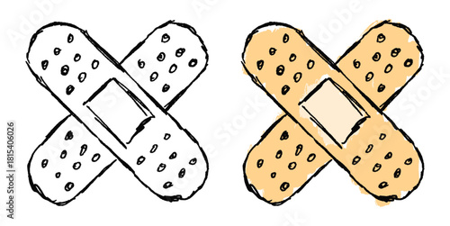 Grunge Sketch Handdrawn Cross Plaster Vector Ideal for medical, first aid, health, and expressive projects requiring a raw, distressed sketch aesthetic for injury care.