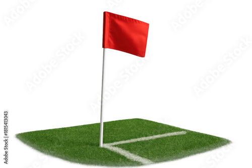 Corner flag standing on green grass, marking the boundary line of a football field. Transparent background