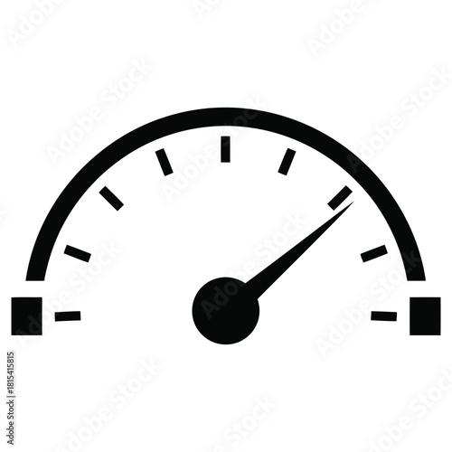 Simple black and white gauge icon depicting speed or measurement level-Performance indicator speedometer gauge icon for data metrics